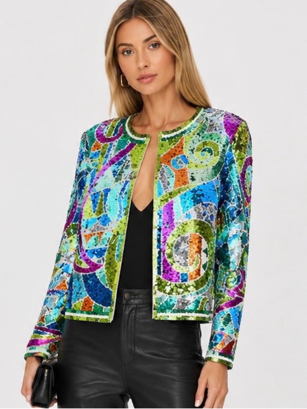 Sequined Multicolor Cropped Jacket - Women's